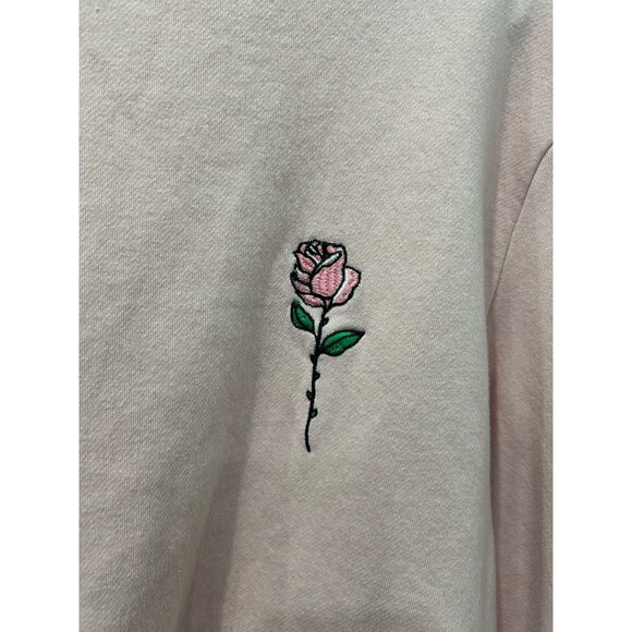 H&M Pink Crewneck Long Sleeve Rose Embroidered Pullover Sweatshirt Sz M - Picture 4 of 8